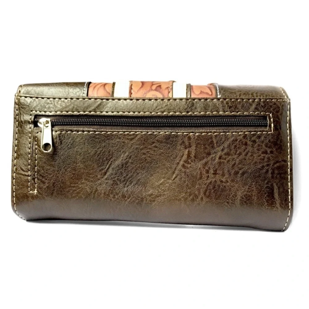 1️⃣LEFT New Hand Tooled Western Turquoise Silver Stud Wristlet Wallet Clutch Bag - Picture 4 of 8